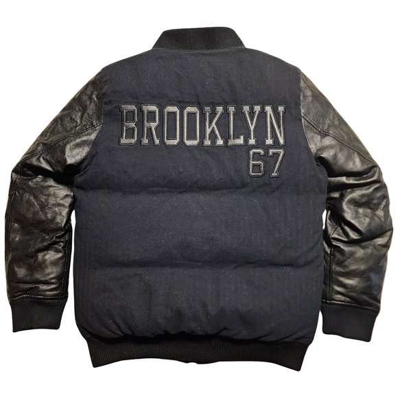 BROOKLYN 67 New York Nets Duck down filled Varsity Jacket Detachable Hood Mens L - Picture 15 of 16